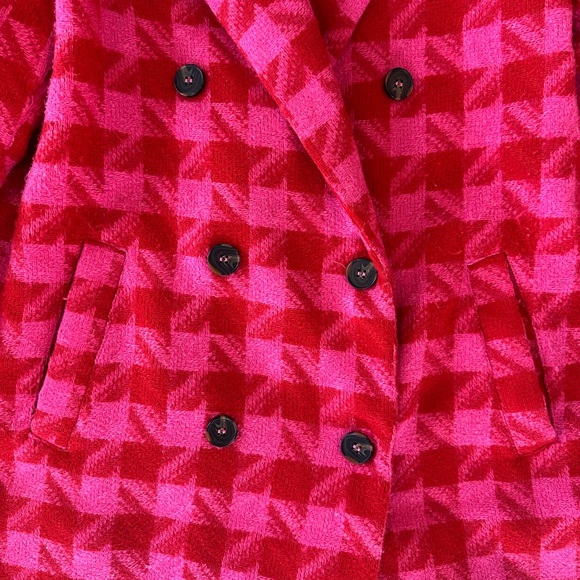 Pink & Red Plaid Winter Pea Coat - Picture 5 of 11